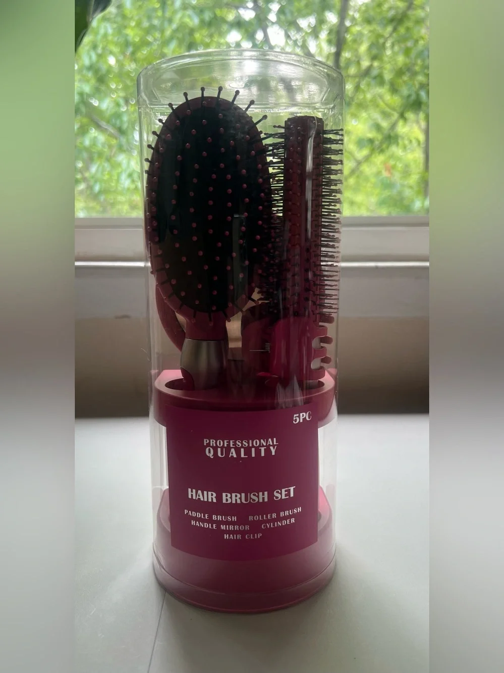 5-Piece Hair Brush Set, Adults and Teens, Pink